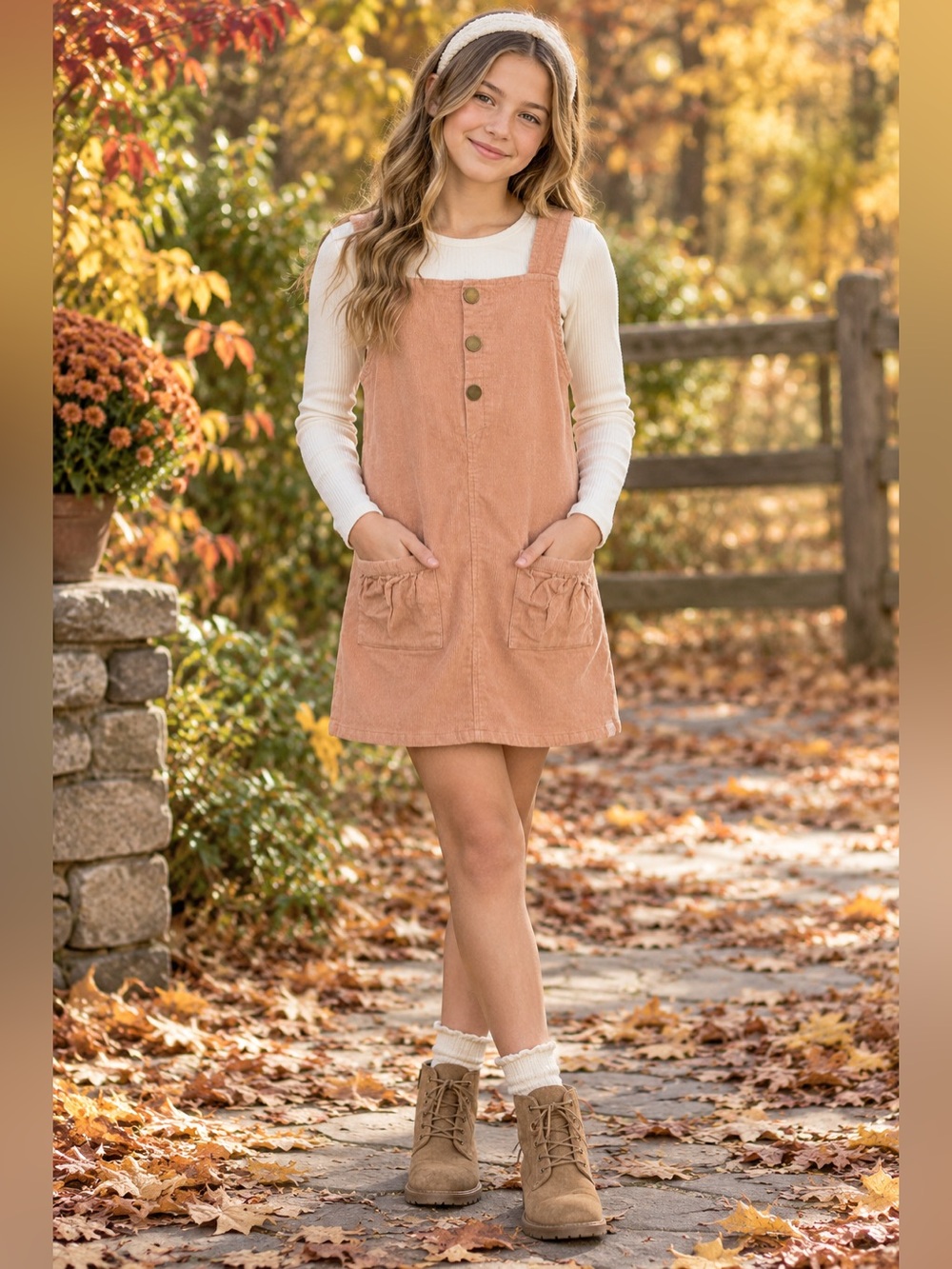 SweetHoney Dusty Rose Corduroy Pinafore Dress